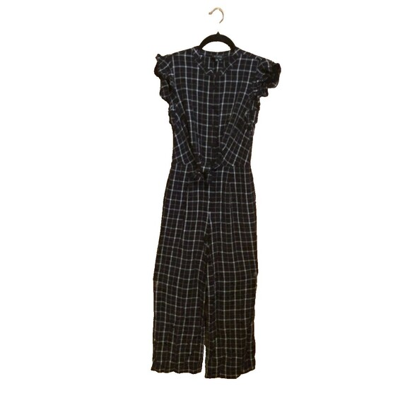 1. STATE Pants - 1. STATE  Plaid Rayon Windowpane Wide Leg Jumpsuit Size 0 Black & White